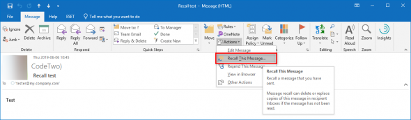 recall an email in outlook 365 for mac